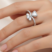 Bague de pinky en moissanite, style bohème, bijoux en argent pour femme, argent sterling 925, moissanite couleur D VVS, bijoux étincelants, bague nœud