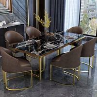 Usine de meubles de Foshan, meubles modernes pour la maison, table à manger en acier inoxydable avec cadre doré, ensemble de table à manger pour appartement, table à manger de luxe en marbre