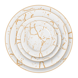 Plato de <span class=keywords><strong>vajilla</strong></span> redondo para boda, juego de platos de cena de cerámica dorada con borde dorado, blanco - Product Image 1