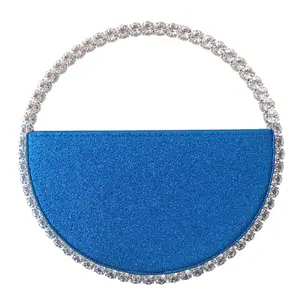 Bolso circular de lujo con diamantes de imitación para mujer, bolsa de media luna, para fiesta nocturna, 2020