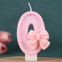 Grenzüberschreitende Geburtstagstorten-Dekorationsartikel Handgefertigte Rosa Schleife Zahlen-Geburtstagskerzen 0-9 aus Paraffinwachs