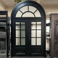 Porte double vitrée de sécurité de luxe moderne à arche plate, design grille, prix usine, personnalisable pour villa
