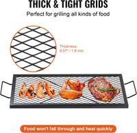 Grille de cuisson rectangulaire pour foyer extérieur en acier noir robuste avec poignées, pour barbecue et brasero de jardin