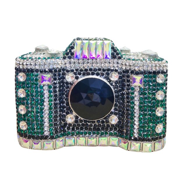 Cute Sparkly Rhinestones Evening Clutch Bag Glitter Bridal Prom Handbag Novelty Crystal Camera Shaped Clutch Purse for Women