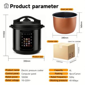 Cuisinière à pression électrique professionnelle noire antiadhésive, multifonction automatique, pour la cuisine à domicile - Product Image 6