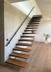 <span class=keywords><strong>Escaleras</strong></span> Flotantes de Madera Maciza Modernas para Interiores, Prefabricadas, con Barandilla de Vidrio, <span class=keywords><strong>Escaleras</strong></span> Rectas en Voladizo con Peldaños de Madera con Luces LED - Product Image 3