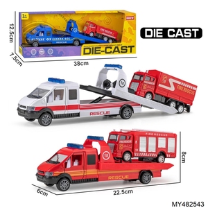 Camiones de Rescate de Plástico Fundido a Presión, Semirremolques, Camiones Tractores, Vehículos de Ingeniería con Mini Coche de Policía/Autobús/Helicóptero - Product Image 2