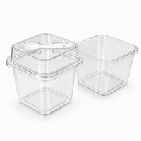 Gobelet à dessert en plastique transparent avec cuillère, 250 ml rond, 340 ml carré, couvercle en PET haute qualité, boîte pour mousse, yaourt, crème glacée, mille crêpes