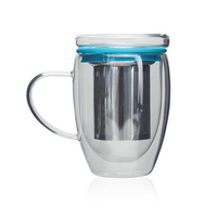 Tasses à café et thé en verre à double paroi Tasses en verre borosilicaté transparent à isolation chaude avec filtres fins en acier