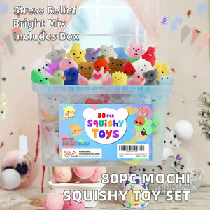 Juego de 80 Juguetes Mochi Squishy de Plástico para Aliviar el Estrés con Caja de Almacenamiento, Recuerdos de Fiesta de Cumpleaños para Niños y Adultos - Product Image 2