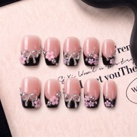OEM ODM Faux ongles à presser en acrylique PMMA faits main, luxe léger, style français 2.0, courbes 3D, forme carrée, couvrance totale, personnalisables, 10 pièces