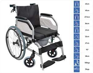 كرسي متحرك من سبائك الألومنيوم مع مرحاض، كرسي متحرك قابل للطي مع مرحاض 4 في 1، كرسي حمام بجانب السرير - Product Image 6