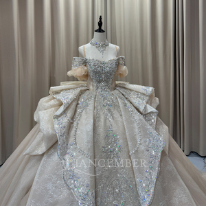 Vestido de Novia de Lujo con Cuentas de Cristal y Mangas Abullonadas, Modelo Mct029, con Cola Catedral, Jancember - Product Image 6