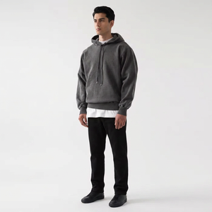 Sweat à capuche vintage noir en molleton français personnalisé OEM, style streetwear, 100% coton, pour hommes, hiver - Product Image 1