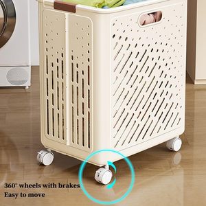 Large Capacity 60L Collapsible Plastic <strong>Laundry</strong> Hamper with Universal <strong>Wheels</strong> Breathable Bathroom Storage <strong>Basket</strong> - Product Image 2
