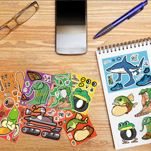 8 autocollants 'Shan Hai Jing' Stickman pour le scrapbooking DIY des enfants, motifs <span class=keywords><strong>requin</strong></span>, grenouille, dessin animé, puzzle, fleur, fée - Product Image 4
