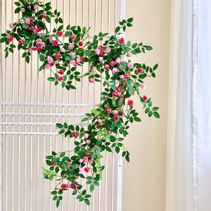Guirlande de roses artificielles Qingyu Chronicle, feuilles roses et vertes, pour décoration murale, plafond, cour, 180 cm - Product Image 1