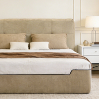 Lit de luxe haut de gamme en tissu chenille, avec sommier en mousse compressée sous vide, sans cadre, tailles Queen et King, double.