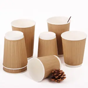 Disposable Coffee Cups 8//12/16 Oz Customized Logo Eco-friendly Disposable Kraft PE Coating Double Wall Paper Drink Coffee Milk Cups With Packing