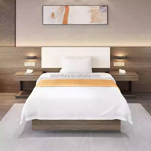 Full Hotel Bedroom Furniture Sets Single <b>Twin</b> Wooden <b>Bed</b> <b>Frame</b> with Headboard Nightstands TV Unit & Wardrobe for 3 Star Hotels - Product Image 1