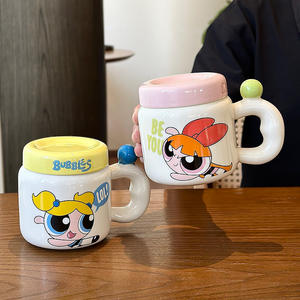 Taza de cerámica Zuo Mu Powerpuff Girls con tapa y asa, taza con serigrafía para regalo, primavera 2025 - Product Image 2