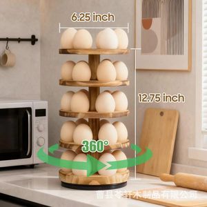 Estante para huevos de madera maciza con bandeja giratoria de varios niveles, adecuado para huevos de pato, almacenamiento en la cocina, decoraciones navideñas y - Product Image 2