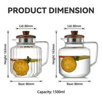 Carafe à eau en verre borosilicate épais, minimaliste, résistante à la chaleur, écologique, 1500 ml (50 oz), idéale pour le thé glacé, la limonade et les jus