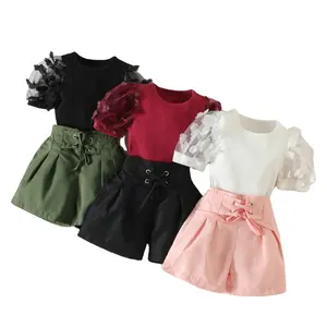 FuYu OEM ODM для девочек, эластичная юбка с оборками, с длинным рукавом, рваные джинсы, Детский комплект