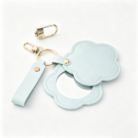 Miroir de maquillage miniature personnalisé en forme de fleur, avec étui en cuir pour accessoires de sac