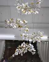 Lustre personnalisé pour hall d'hôtel, décoration en céramique, fleurs, feuilles de ginkgo, grands lustres longs, éclairage de plafond pour escaliers, villa