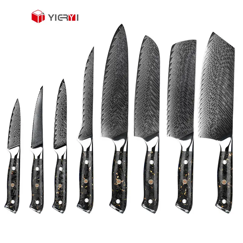 Juego de cuchillos de Chef de cocina de acero damasco VG10 67 capas japonesas profesionales de gama alta, 8 Uds., mango de fibra de carbono de resina