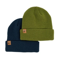 Bonnet tricoté doublé polaire avec revers, logo personnalisé en cuir carré, multicolore, chaud pour l'hiver