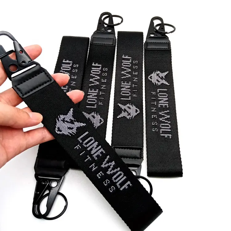 Cheap Custom Embroidered Logo Fabric Key Fob Lanyard Keychain/Cloth Key Holder/Key Chain Wristlet With Eagle Mouth Hook