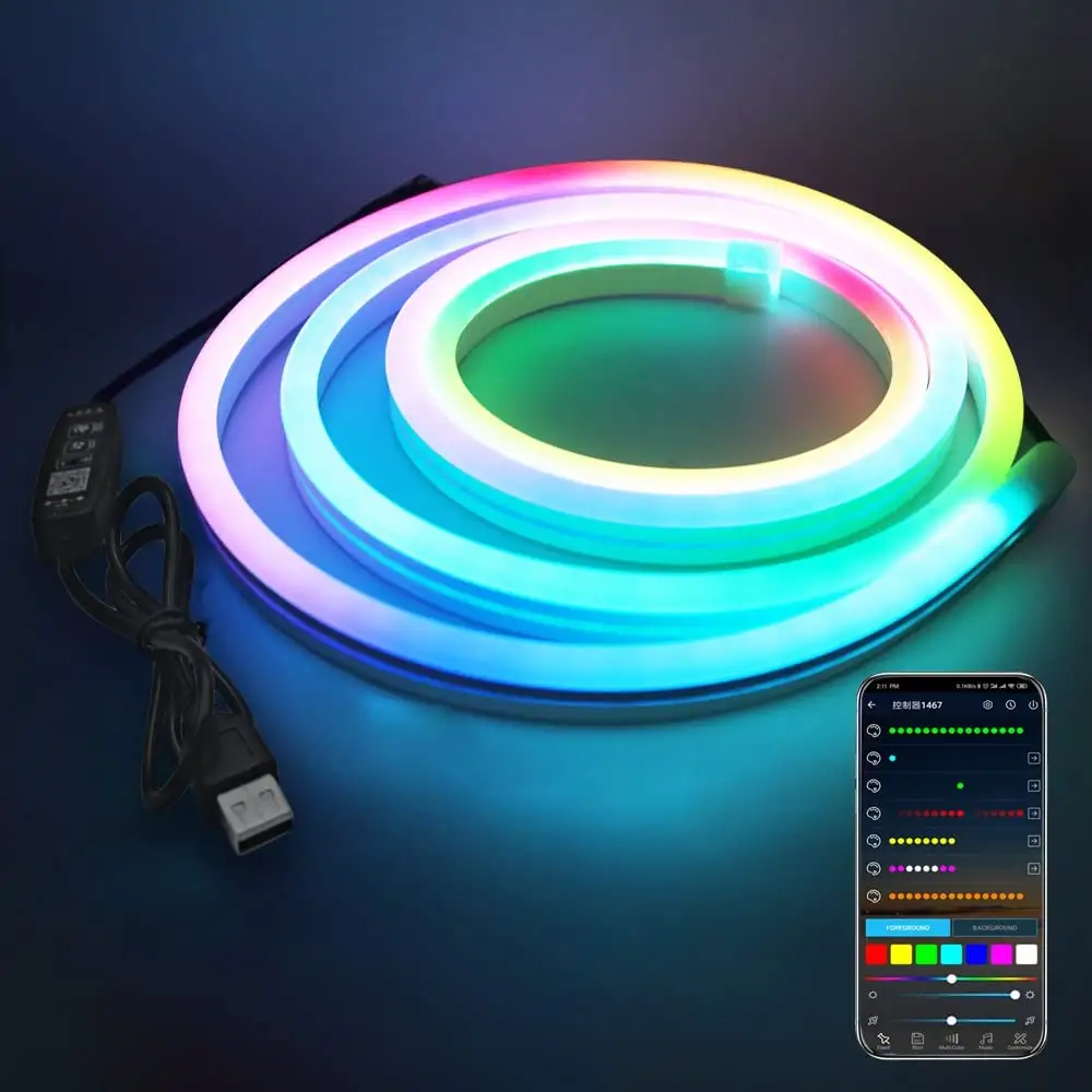 DIY música sync impermeável tira de silicone flexível para sala quarto parede decoração Dream color led Neon strip