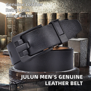Ceinture en cuir de vachette pour homme, boucle à ardillon vintage, ceinture décontractée et habillée, noire - Product Image 2