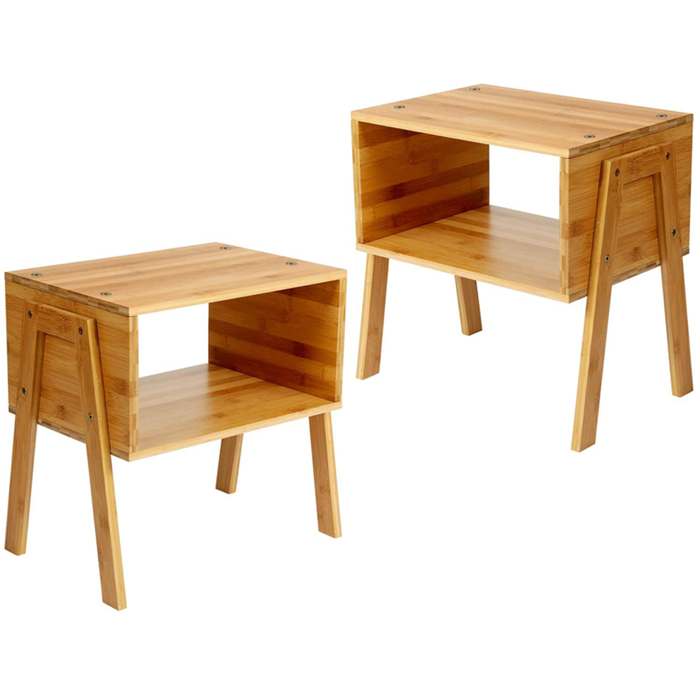 Comodino Impilabile Per Camera Da Letto40x28,6x62,6cm Comodino Doppio impilato di bambù Comodino in Legno massello Organizzatore da Letto Comodini da Salotto Comodino In Bambù Comodino 2 Pezzi