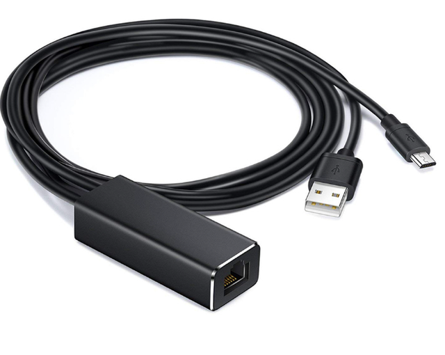 Ethernet Adapter with 3.3 ft Cable & Power Cord, Compatible for Fire TV Stick