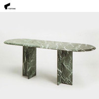 Table Console Ovale Tostone Luxueuse en Pierre de Marbre Rouge Naturel pour Salon Intérieur, Hôtel, Meuble de Décoration Durable