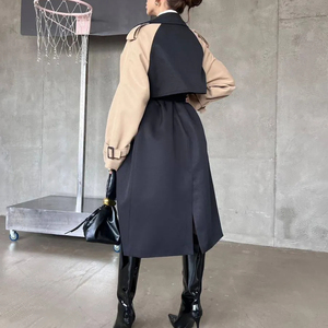 Femmes <span class=keywords><strong>noir</strong></span> <span class=keywords><strong>et</strong></span> <span class=keywords><strong>Beige</strong></span> couleur bloc Double boutonnage Long <span class=keywords><strong>Trench</strong></span> manteau ceinturé épaulette manchette sangle mode bureau Commute vêtements d'extérieur - Product Image 2