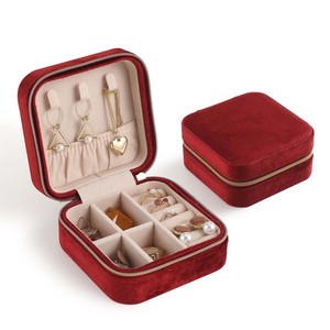 Boîte à bijoux chic en velours, étui de rangement, présentoir pour bagues, colliers, bracelets, boucles d'oreilles, petit organisateur de bijoux de voyage - Product Image 1