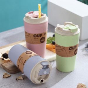 Gobelet à café en plastique personnalisé, fibre de bambou, couleur rose, réutilisable, portable, tasse à café pour étudiants avec couvercle - Product Image 6