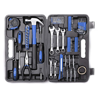 Ensemble d'outils ménagers en fer rouge de 148 pièces, kit d'outils à main pour la maison avec boîte de rangement en plastique