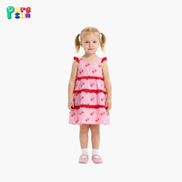 Robes d'été pour filles à manches bouffantes imprimées cerises, fabrication directe d'usine Puresun, 100% coton, longueur genou, personnalisables