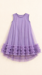 Vestidos de Princesa para Mamá e Hija con Volantes en Color Rosa Morado, Vestido de Verano de Algodón y Tul - Product Image 5