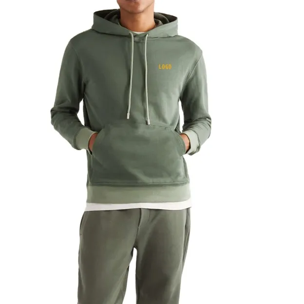 Sage green Cotton-Jersey Hoodie Terry 2-color Hem Cuff Paneled Hoodie Designed Relaxed Fit Mid-weight Slightly Stretchy Fabric