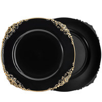 Assiette de présentation noire en plastique de 13 pouces avec bord doré, style vintage, pour mariage, assiette de table, sous-assiette en plastique