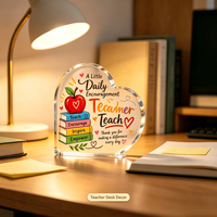 Cadeau de remerciement : Plaque en acrylique transparente en forme de cœur avec base, ornement de bureau, cadeau pour mentor, tuteur, enseignant de maternelle et de préscolaire