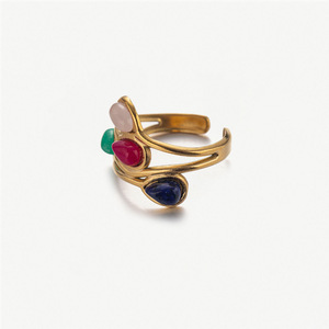 Bague ouverte vintage haut de gamme Taina pour femme, en acier inoxydable, avec pierre œil de tigre, style européen et américain, accessoire de main électroplaqué - Product Image 5