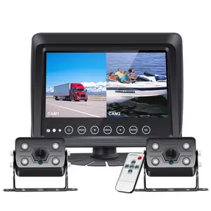 Kamera Cadangan Ganda HD dan Kit Monitor 7 Inci untuk Rv, Forklift, Truk, Derek, Pemanen, Sistem Monitor Kamera Cadangan Kendaraan Perahu