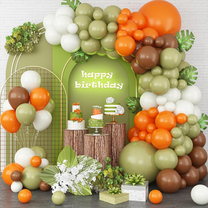Guirlande d'<span class=keywords><strong>arche</strong></span> de ballons vert, orange, marron et blanc pour décorations de fête sur le thème de la forêt et de la jungle, anniversaire, baby shower, mariage - Product Image 1